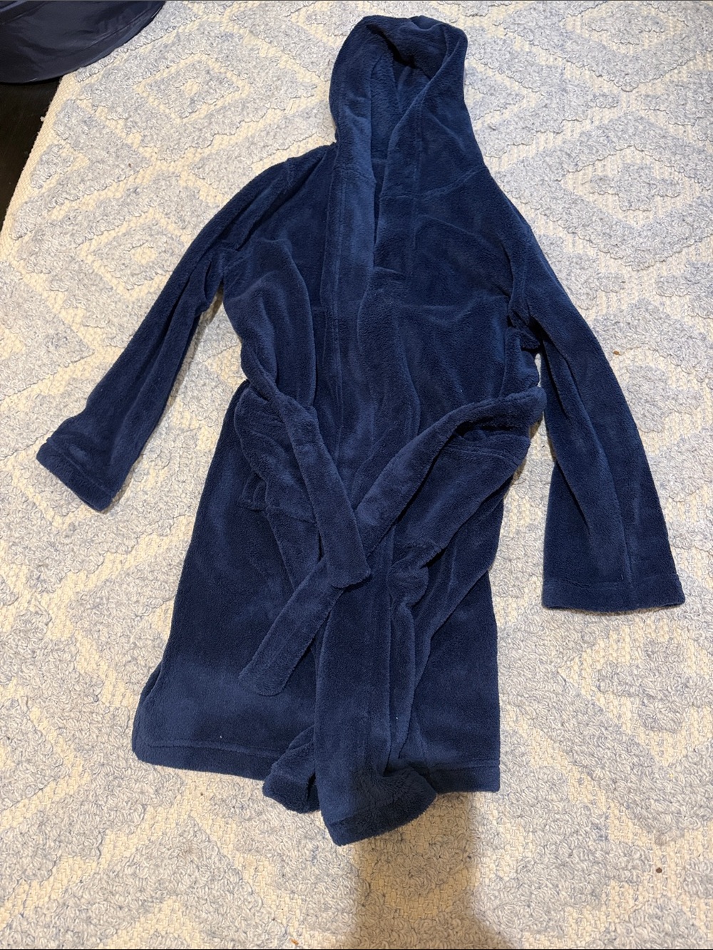 Lands' End Navy Plush Hooded Robe